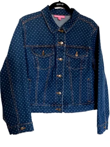 Within Womens Size 16W Stretch Denim Jacket Polka Dot Design ￼Buttons - Picture 1 of 3