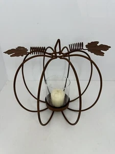 Autumn Fall Harvest Metal Pumpkin Tea Light Candle Holder 8”x8.5”Halloween - Picture 1 of 9