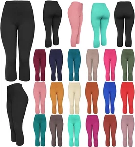 Wholesale/Bulk Lot 10 Pcs Women's Basic Solid Capri Leggings - Picture 1 of 7