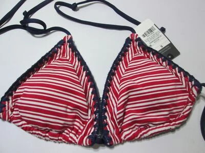 NWT Mossimo Womens Size S Bikini Top Red Triangle Lined Halter Striped Swimwear - Image 1 of 4