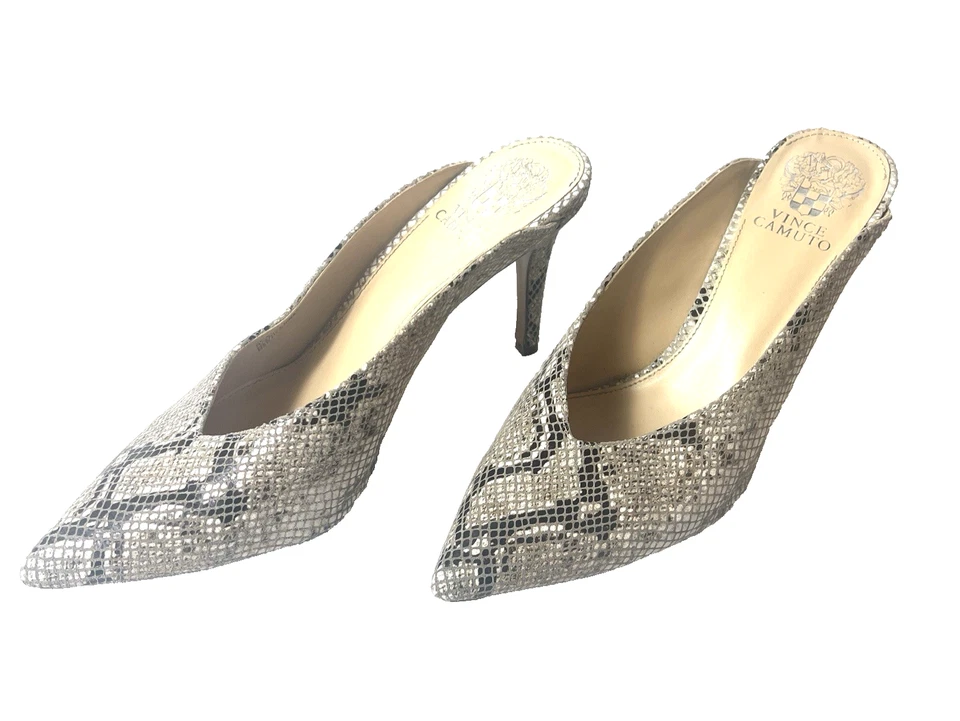 Tacones de aguja de cuero con estampado de piel de serpiente Vince Camuto para mujer talla 9,5 M punta puntiaguda Foto 1 de 4