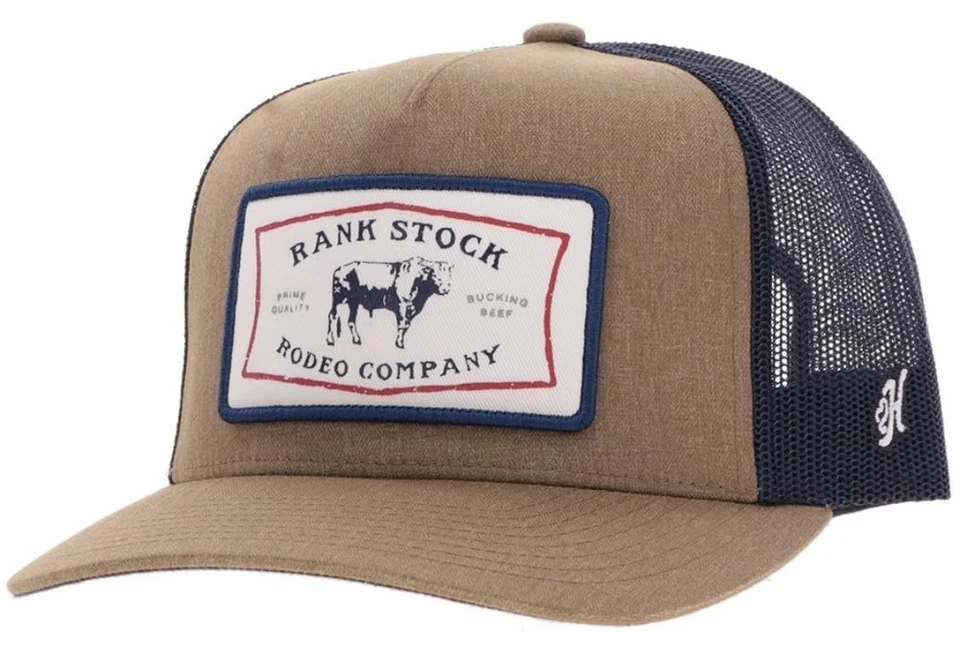 HOOEY Rank Stock 5-Panel Trucker Hat, Tan/Navy - Image 1 of 3