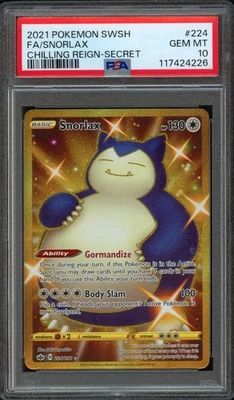 2021 Pokemon SWSH Chilling Reign Snorlax 224/198 PSA 10 Gem Mint Secret Full Art - Image 1 of 2