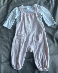 Baby Girls 0-3 Months Jersey Dungarees Set - Picture 1 of 3