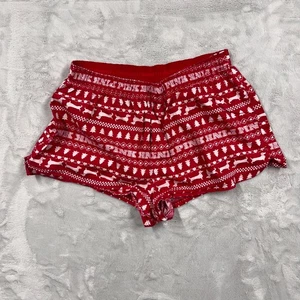 Victoria’s Secret PINK Women’s Red Holiday Sleep Shorts Dogs Trees Size S Pajama - Picture 1 of 6