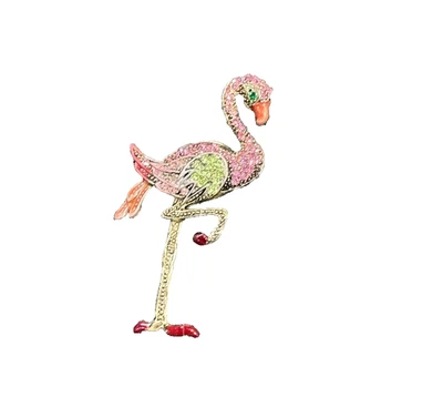 Broche Flamenco Brillante Cuentas Rosa y Verde Una Pierna Flamenco RECUPERA TU ROSA Foto 1 de 4