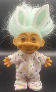 VTG Russ Troll 5” Easter Bunny Pajamas Doll Mint Green Hair w/ Ears & Tail 1990s - Picture 1 of 6