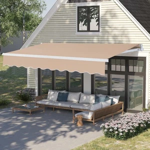 12' x 10' Outdoor Manual Retractable Awning Window Sunshade Shelter Khaki - Picture 1 of 12