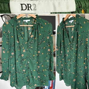 Blusa floral verde manga larga con volantes talla L DR2 para mujer - Imagen 1 de 8