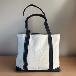 Vintage LL Bean Boat & Tote Bag Black Stiff Canvas Zip Top Medium Long Strap 90s - Imagen 1 de 14