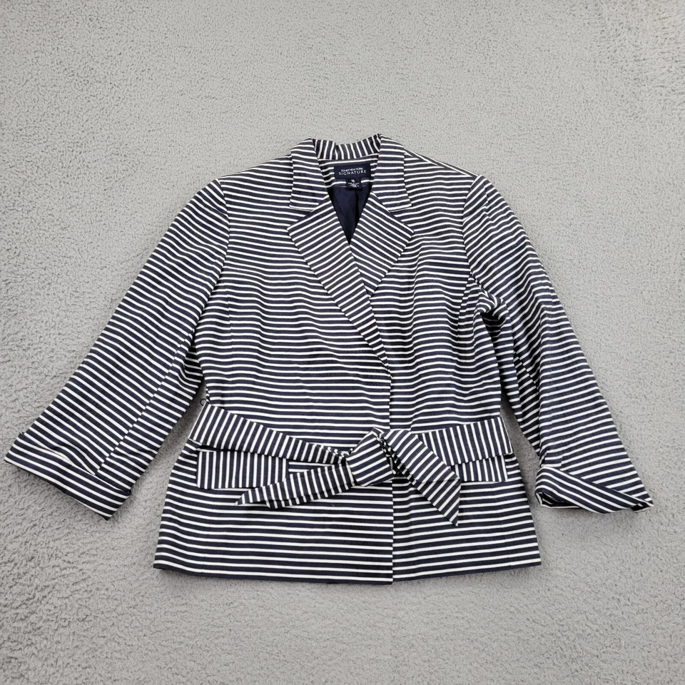 Blazer Jones New York Signature para mujer 16 rayas con cinturón frente abierto manga larga Foto 1 de 4