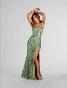 Damen Sexy Spaghettiträger Pailletten Schlitz Meerjungfrau Abendkleid Cocktail Abschlussball 0718 - Bild 1 von 6