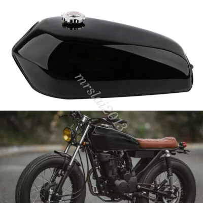 Glossy Black Motorcycle Vintage 9L Fuel Tank & Tap For Honda CG125 Cafe Racer - Image 1 of 4