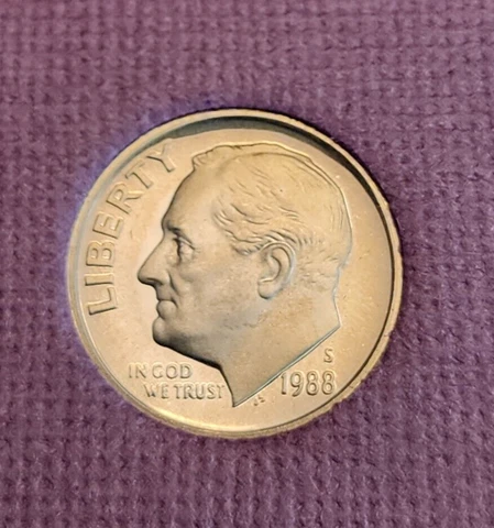 1988 S Roosevelt Dime Proof - From Proof Set - Free Shipping Cover