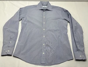 Eton Dress Shirt Slim Large Mens 42 Blue White Striped Dress Work Formal - Read - Picture 1 of 8