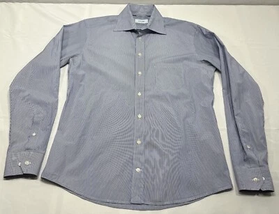Camisa de Vestir Eton Ajustada Grande Para Hombre 42 Azul Blanco Rayas Vestido Trabajo Formal - Leer Foto 1 de 4