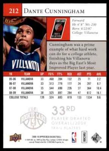 2009-10 Star Rookies 2009-10 UD Dante Cunningham Star Rookies #212 Blazers de radiocontrol - Imagen 1 de 2