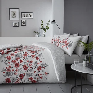 Conjunto de edredón floral rojo contemporáneo Gabriella elección de juego de edredón o tira de cama - Imagen 1 de 6