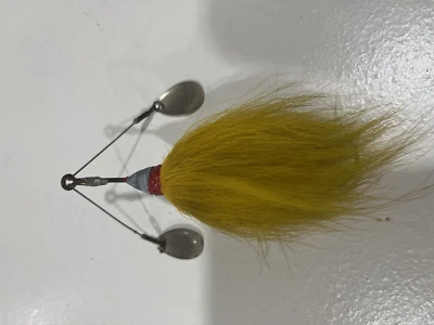Antiguo señuelo de pesca vintage Shannon doble hoja spinnerbait -- 2 1/2. amarillo, rojo Foto 1 de 4