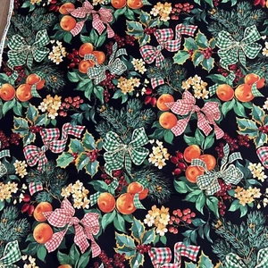 Joan Kessler Concord Christmas Fabric Ribbons Pine Oranges 44” W x 56” L - Picture 1 of 12