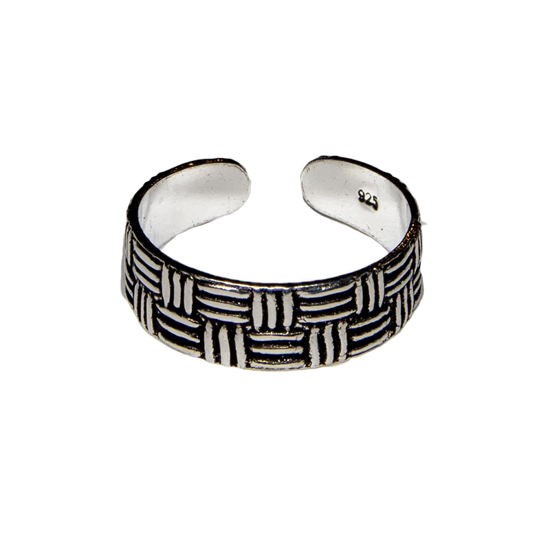 Zehen Ring .925 Silber Mädchen Verstellbar Offen Fuß Strand Basketweave - Bild 1 von 1