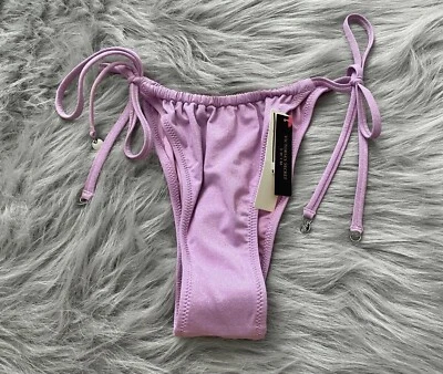 Victoria's Secret Parte Inferior de Bikini Púrpura Brillo Corbata Lateral Sexy Tanga Itsy Nadar M Foto 1 de 3