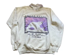 Vintage 80s Alaska Sweatshirt Womens M White Polar Bear Raglan Crewneck - Picture 1 of 3