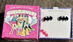 Girls Rule Fine Silver Plated Brass Batman Brass Studs Earrings  - Picture 1 of 4