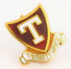 ANTIQUE RARE TRINITY UNIVERSITY 10K YELLOW GOLD TEXAS T SHIELD ENAMEL PIN BROOCH - Picture 1 of 2