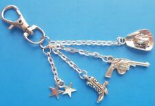 Cowboy-Western Themed Keyring with Hat-Gun-Boot and Star Charms Gift Bagged