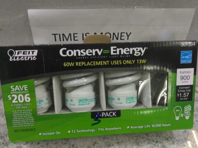 Feit Electric/ 561594 / CFL 60W Light Bulbs Only Uses 13 Watts, 900 Lumens (9CB1 - Image 1 of 4