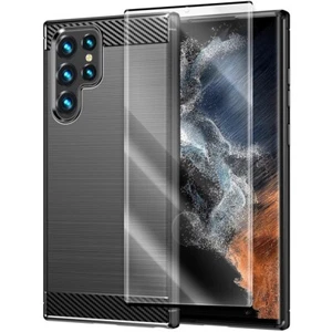 2in1 HD Screen Protector Back Carbon Fiber Case f Samsung Galaxy S22 Ultra S908U - Picture 1 of 1
