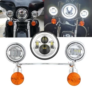 7" LED Headlight & Fog Passing Lights Bar For Harley Softail Heritage Classic - Picture 1 of 12