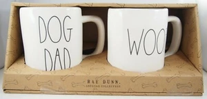 Juego de Regalo Rae Dunn Magenta de 2 piezas Granja Taza Blanca ""Papá Perro"" ""Woof"" "Granja - Imagen 1 de 8
