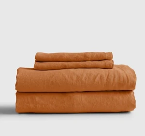 ¡Juego de sábanas y 2 fundas de almohada Quince 100 % lino terracota! Cal King! (892) - Imagen 1 de 9