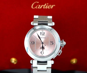 Pasha De Cartier 35mm Date Pink Salmon Dial Stainless Steel Automatic Watch 2475 - Picture 1 of 12