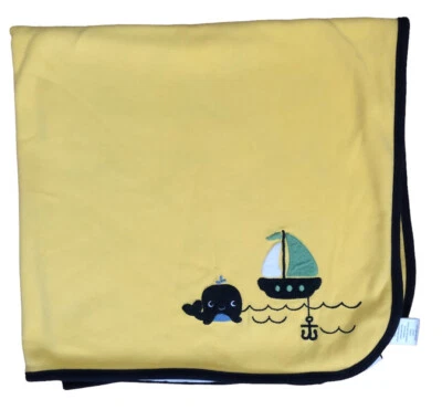 Gymboree Manta Bebé Amarilla Azul Ballena Velero Ancla Algodón Reversible 2012 Foto 1 de 4