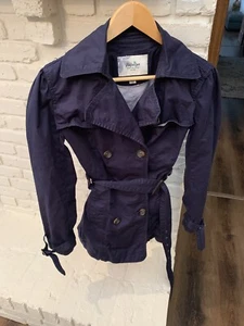WOMENS PAPAYA NAVY JACKET BUTTON UP WITH POCKETS AND BELT - SIZE LARGE - Picture 1 of 4