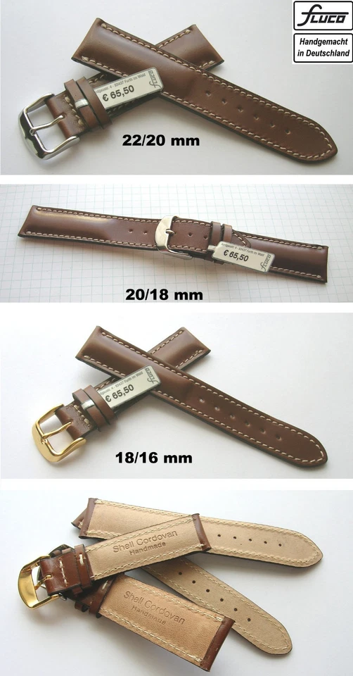 FLUCO Shell Cordovan Pferdeleder Pferdelederuhrenarmband : 18 mm, 20 mm, 22 mm - Bild 1 von 1