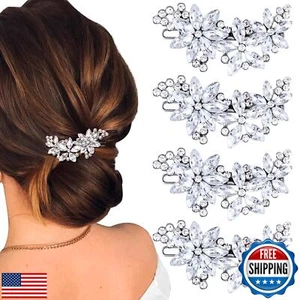 ANCIRS 4pcs Crystal Flower Hair Clips for Wedding, Silver Wedding Hair Pins, - Picture 1 of 5
