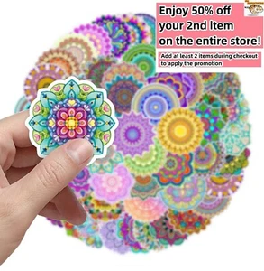 50pcs Waterproof Vinyl Stickers Mandala Boho Symbol Flowers Luggage Phone Laptop - Picture 1 of 9
