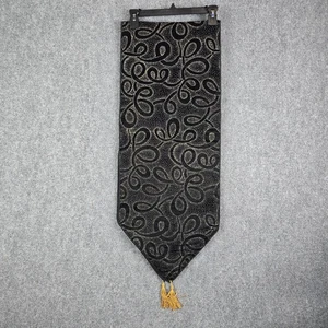 Black Velvet Table Runner Gold Glitter Swirl Dot Pattern Tassels Elegant Decor - Picture 1 of 5