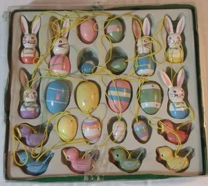 24 pc, miniature easter ornaments,  wooden, Hand Painted with paper twist tree - Picture 1 of 12