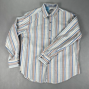 Robert Graham Shirt Mens XL Button Up Casual Striped Flip Cuff EUC - Picture 1 of 10