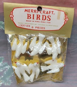 Vintage 6 Kunststoff fliegende weiße Taube Vogel Weihnachten Basteln Neu Merri-Basteln 60er? - Bild 1 von 6