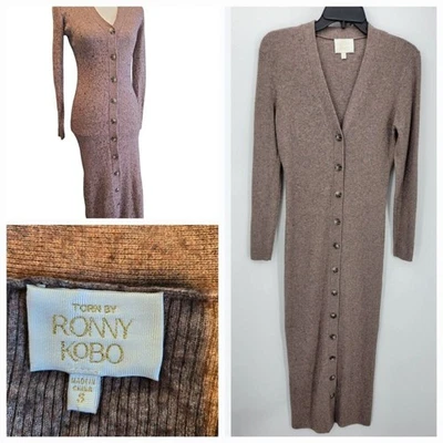 Vestido Suéter Acanalado Midi Torn by RONNY KOBO Para Mujer Botón Frontal Bronw Pequeño Foto 1 de 4