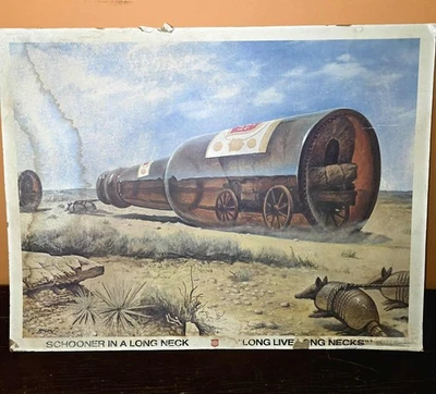 Póster de cerveza de colección Jim Franklin estrella solitaria "Goleta en cuello largo" arte de Texas de los años 70 Foto 1 de 4