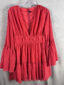 VESTIDO VAINA MISS ORD Coral Naranja Forrado Gasa Cuello en V MANGA CAMPANA Cremallera Espalda XL - Imagen 1 de 8