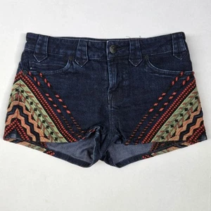 BDG Aztec Shorts Women's Size 26 Blue Dark Wash Tribal Embroidered Denim Pockets - Picture 1 of 7