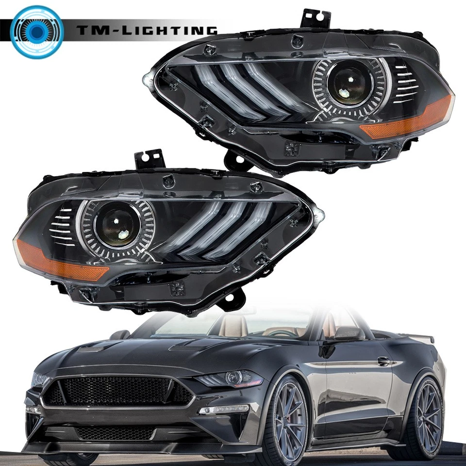 Пара полностью светодиодных прожекторных фар головного света с дневными ходовыми огнями для Ford Mustang 2018-2020 годов выпуска - Изображение 1 из 4